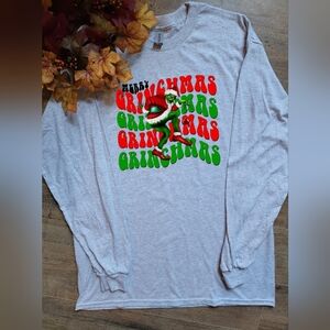 Gray Long Sleeve Grinch Christmas Shirt